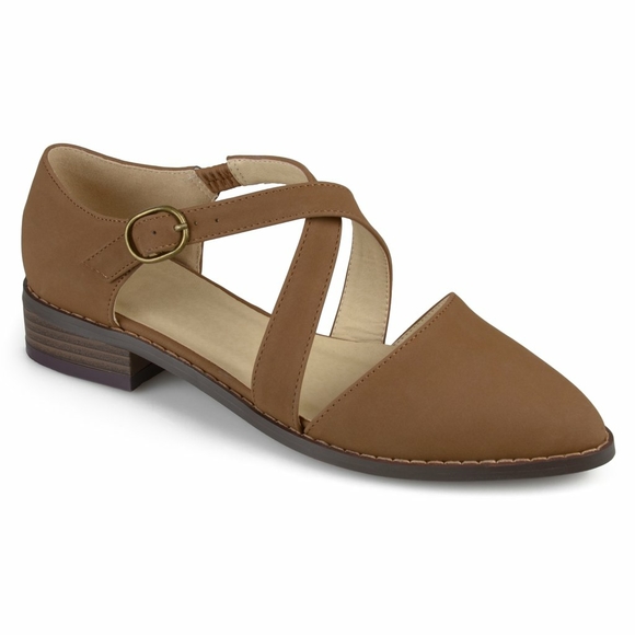 Journee Collection Taupe Straped Flats - Picture 1 of 9